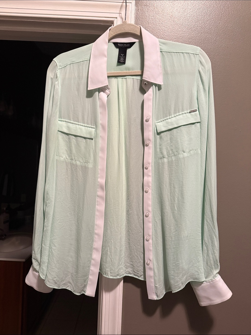 WHBM Light Mint Button-Down Shirt with White Trim